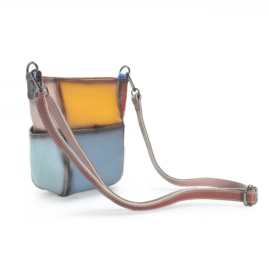 パッチワーク風レザーショルダーバッグ