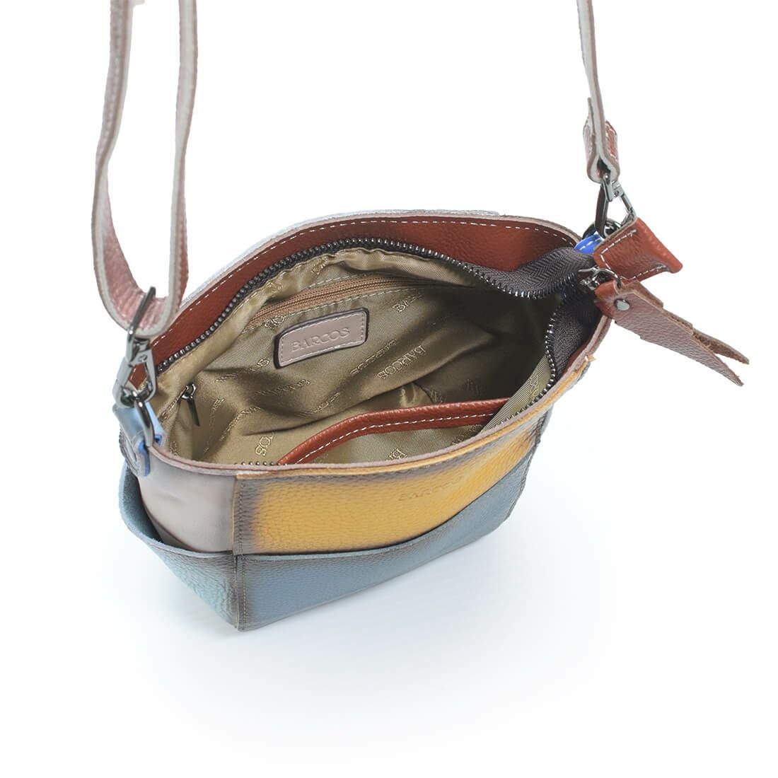 パッチワーク風レザーショルダーバッグ