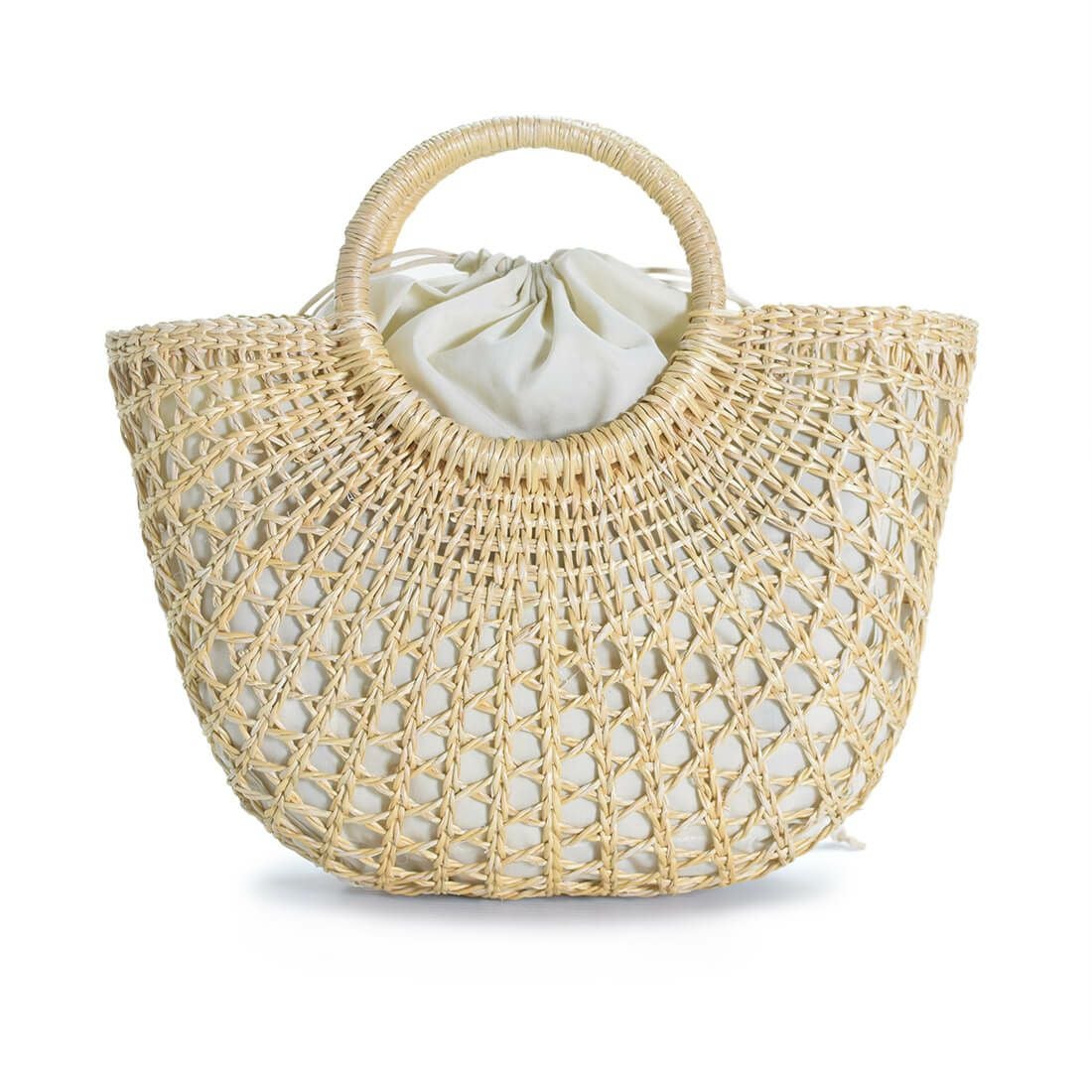 すかし編みデザインラウンドかごバッグ