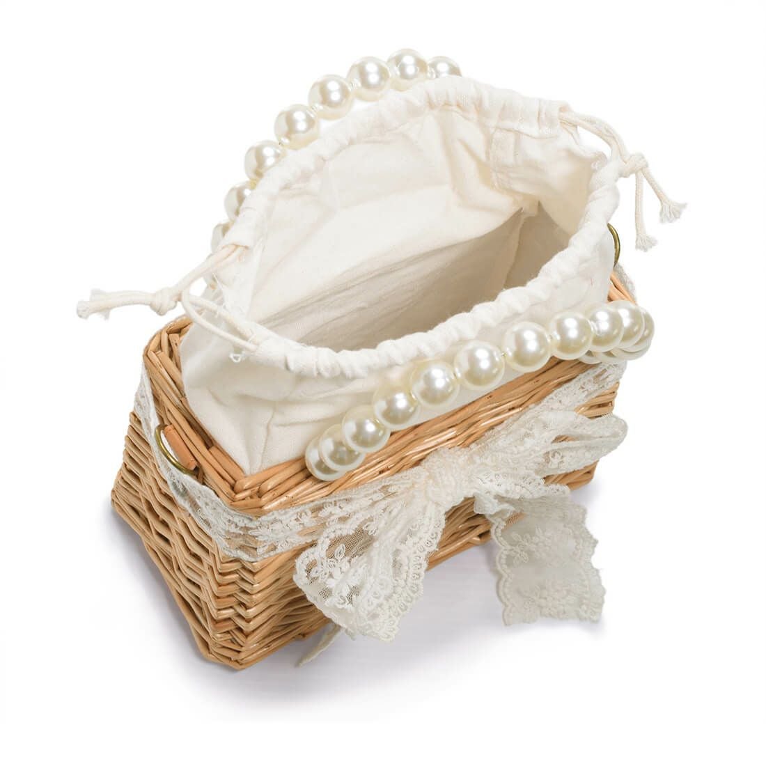 巾着付きかごハンドバッグ