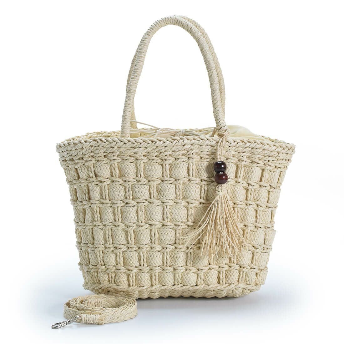 チャーム付きかごハンドバッグ