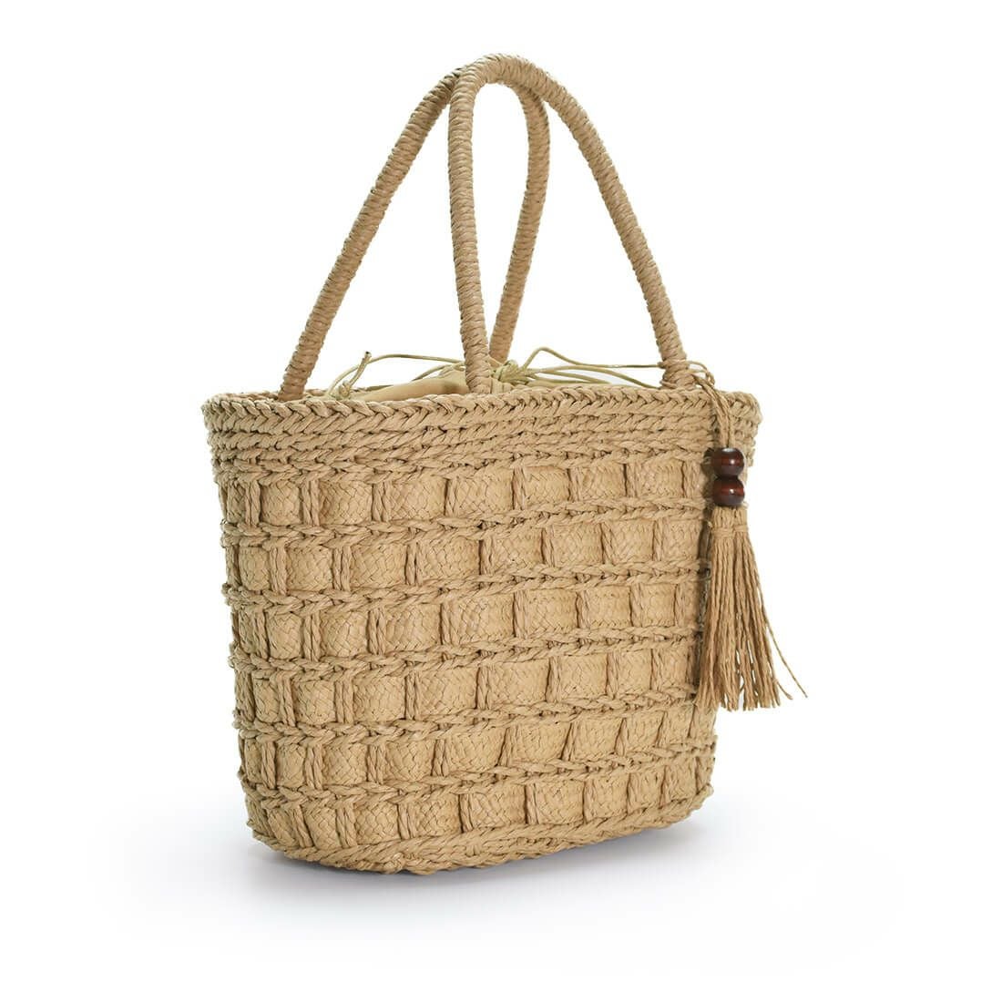 チャーム付きかごハンドバッグ