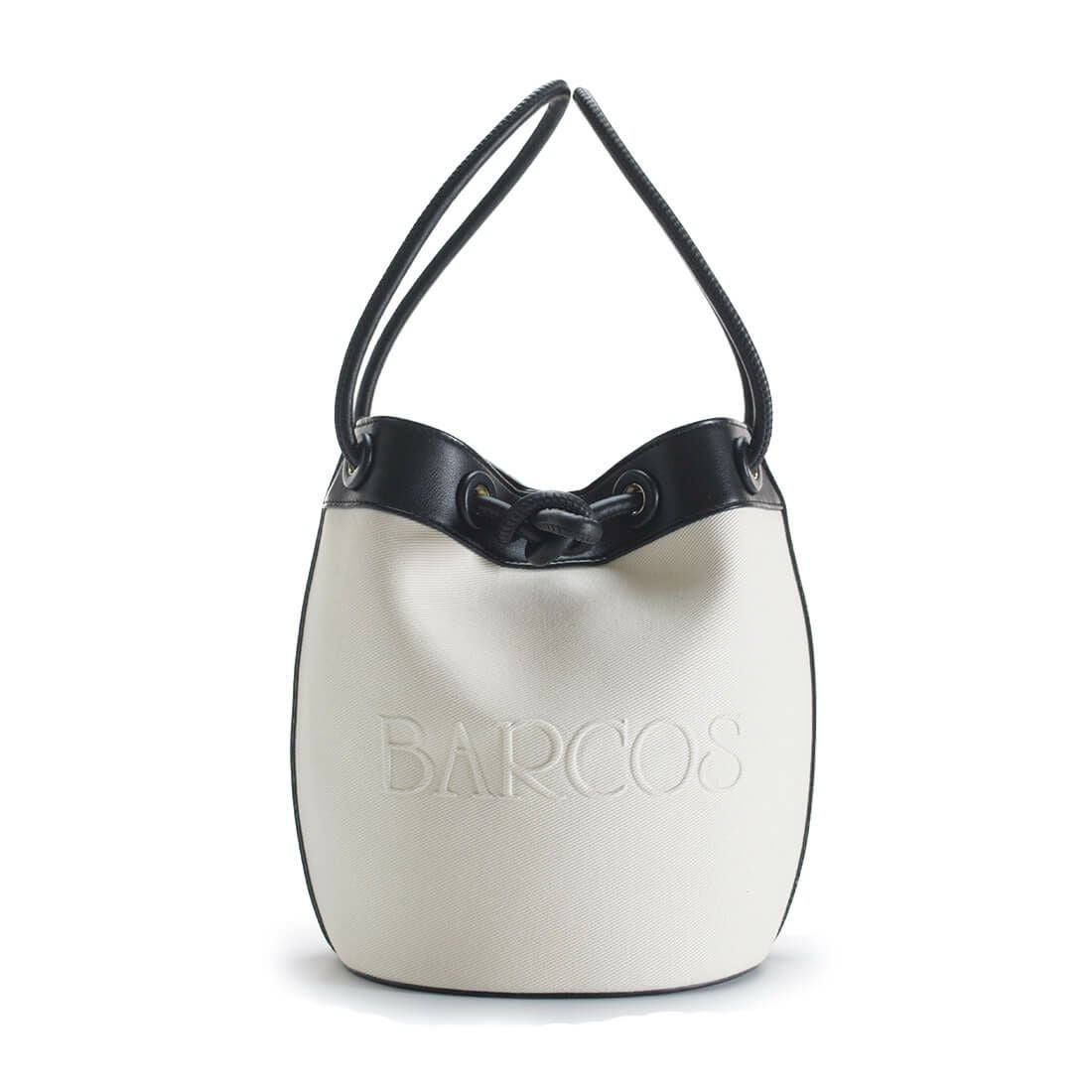 キャンバスレザーノットモチーフ巾着バッグ