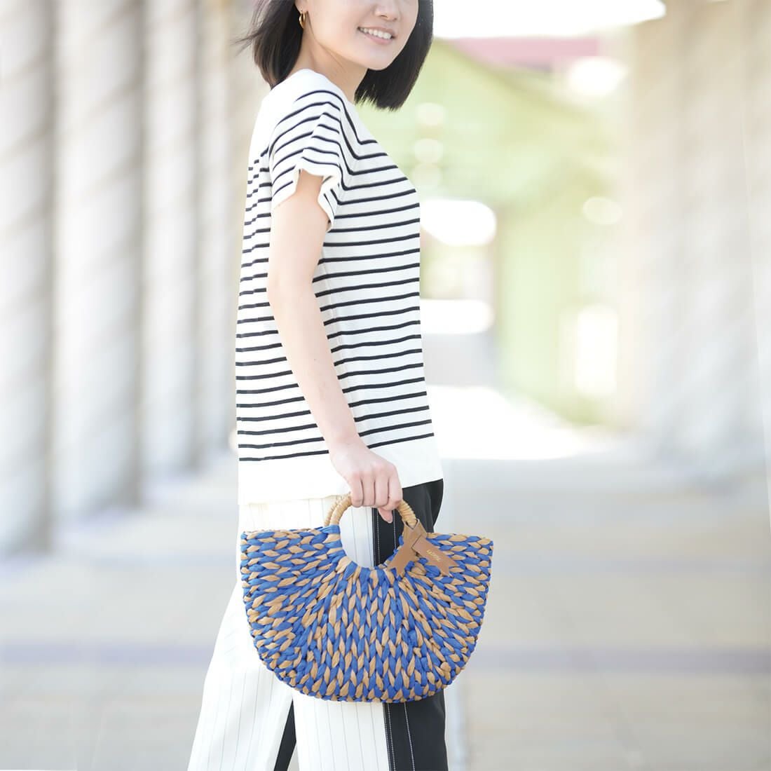 バイカラーラウンドかごバッグ（小サイズ）