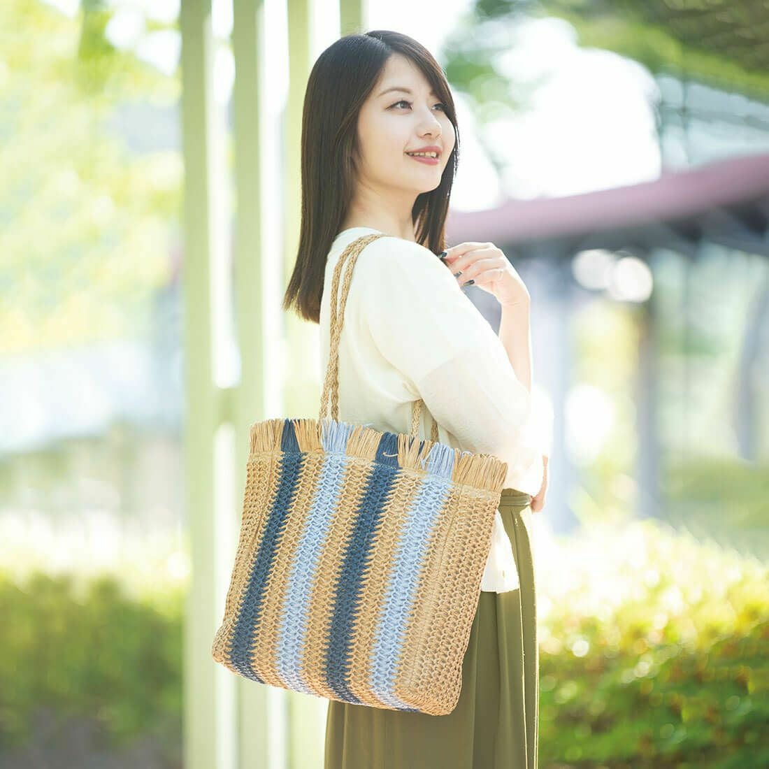 ストライプかごトート