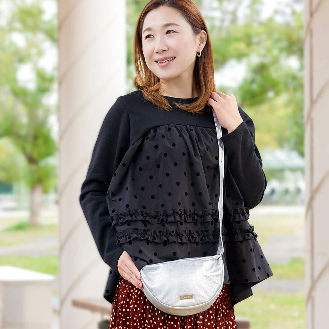 スムースレザー調ミニショルダーバッグ