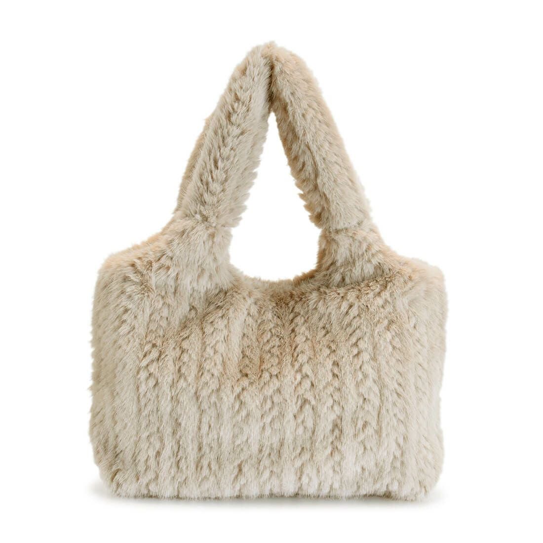 編み込み風フェイクファーハンドバッグ