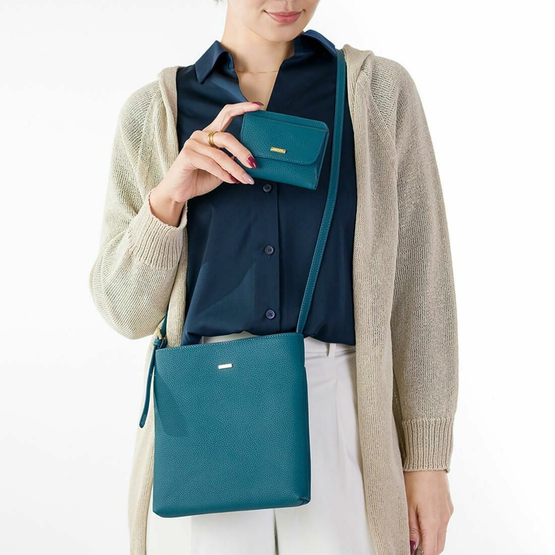 OUTLET商品♠ BASSOLS 4点セット モンドリアン　グリーン S シュリンクレザー折財布＆ポシェット＜ルーニア＞ | バルコス公式