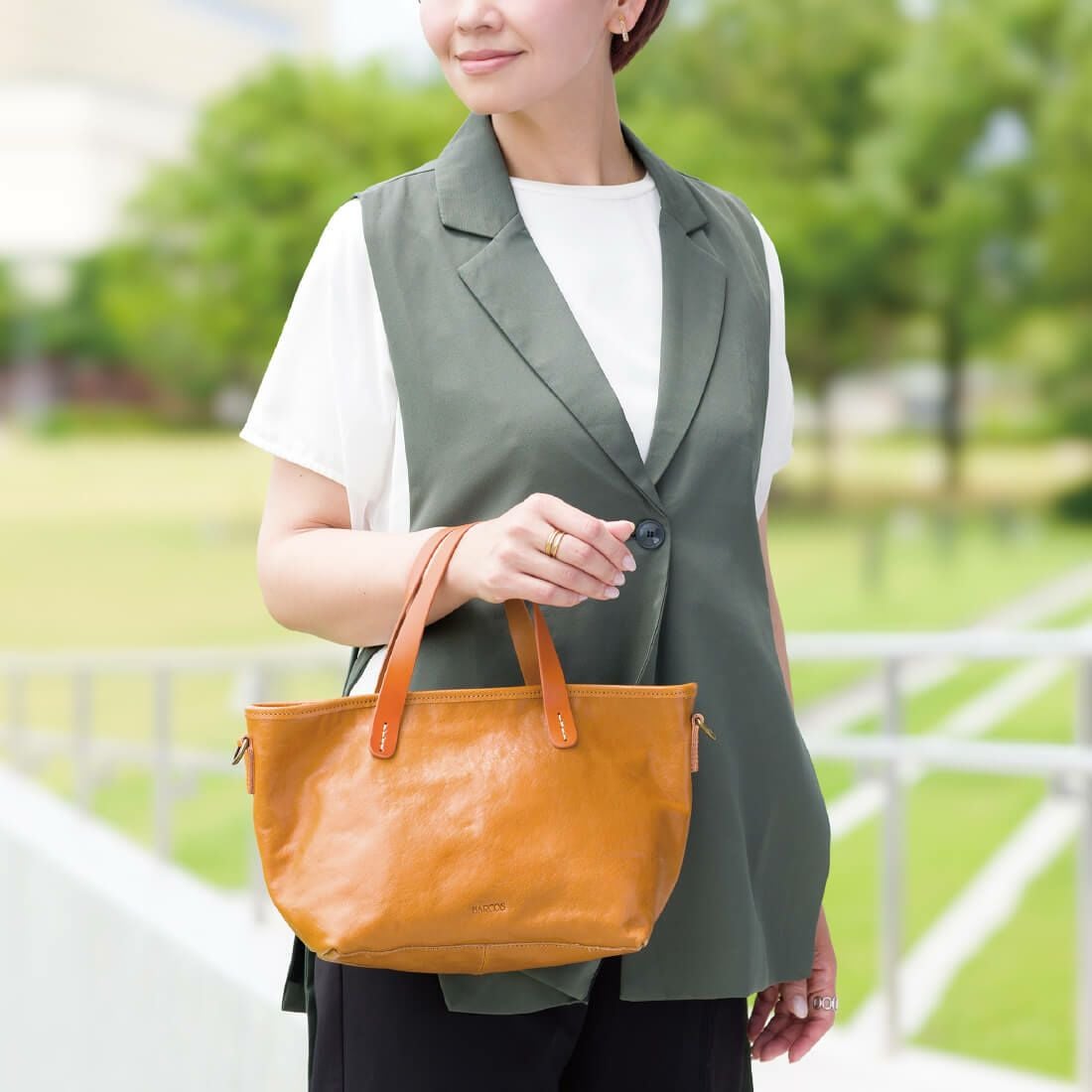 オレンジハンドル2wayレザーバッグ