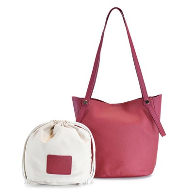 巾着ポーチ付き2wayシュリンクレザーハンドバッグ