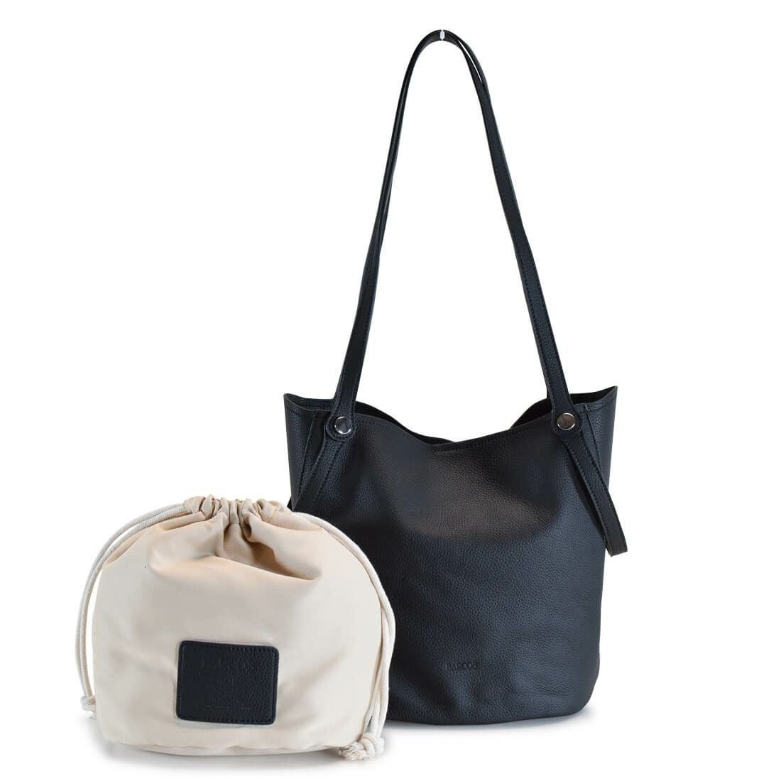 巾着ポーチ付き2wayシュリンクレザーハンドバッグ