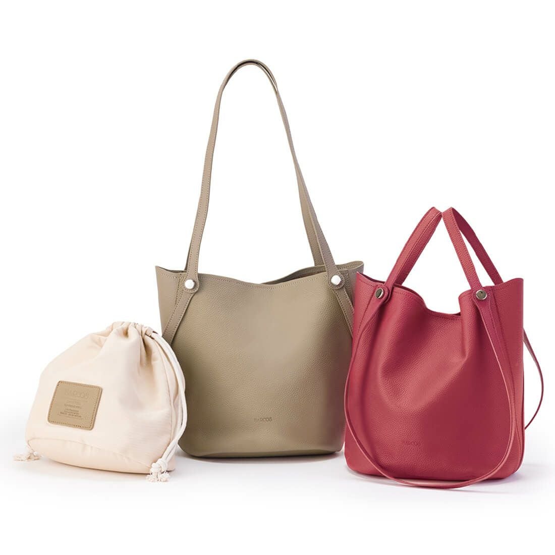 巾着ポーチ付き2wayシュリンクレザーハンドバッグ