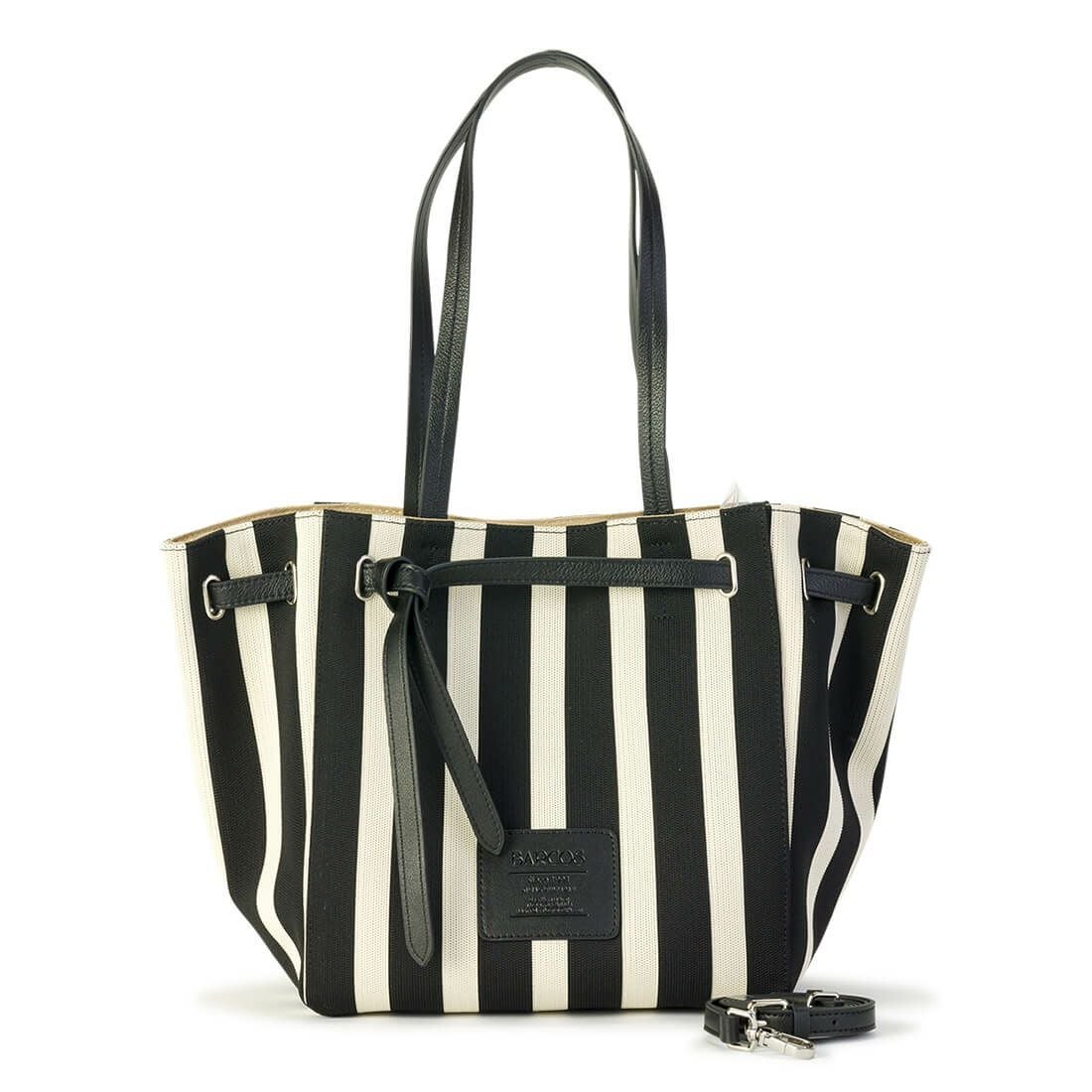 ストライプ柄ニット風ポーチ付きトートバッグ