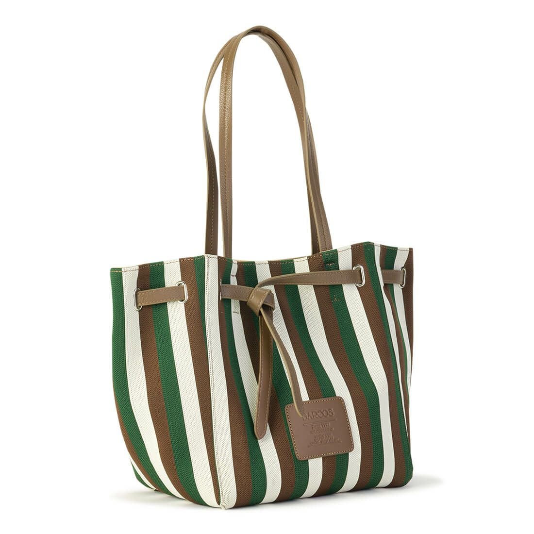 ストライプ柄ニット風ポーチ付きトートバッグ