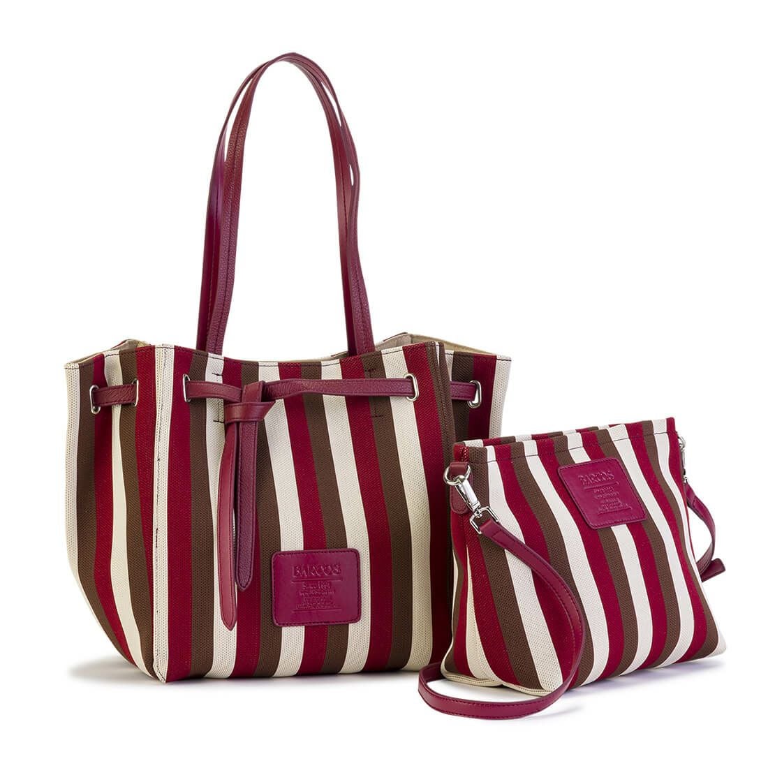 ストライプ柄ニット風ポーチ付きトートバッグ