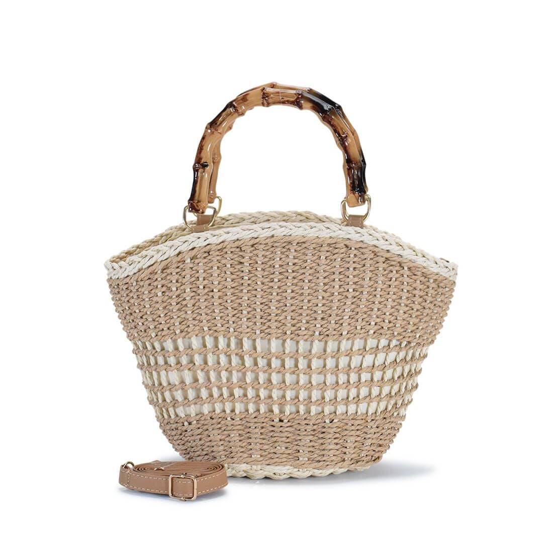 ウッドハンドル2wayかごバッグ