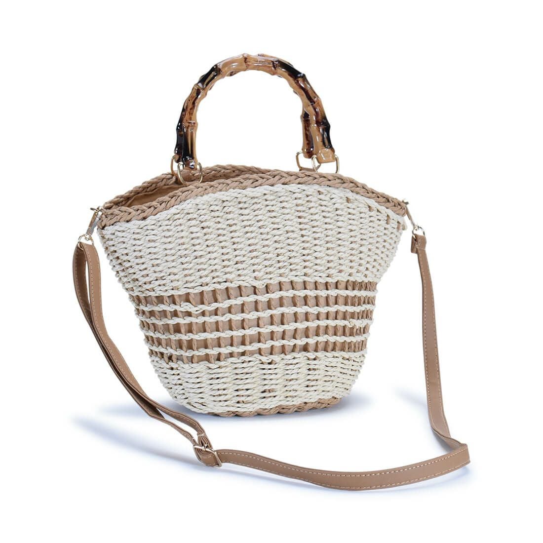 ウッドハンドル2wayかごバッグ