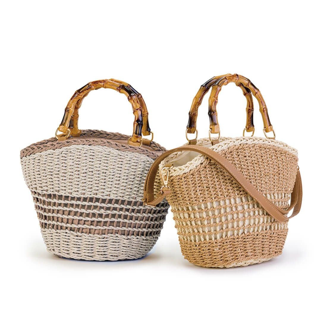 ウッドハンドル2wayかごバッグ