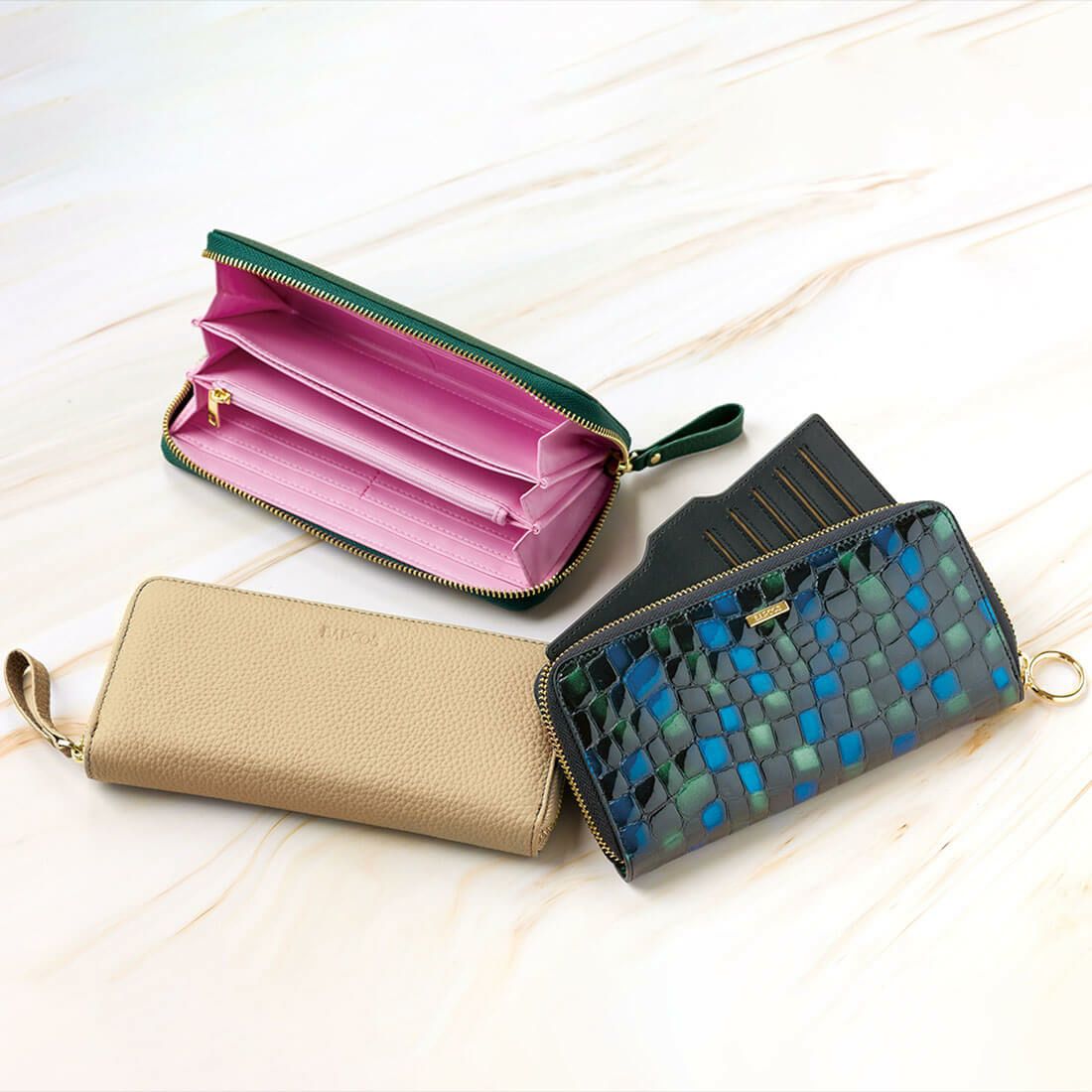 シュリンクレザーバイカラーラウンド型財布