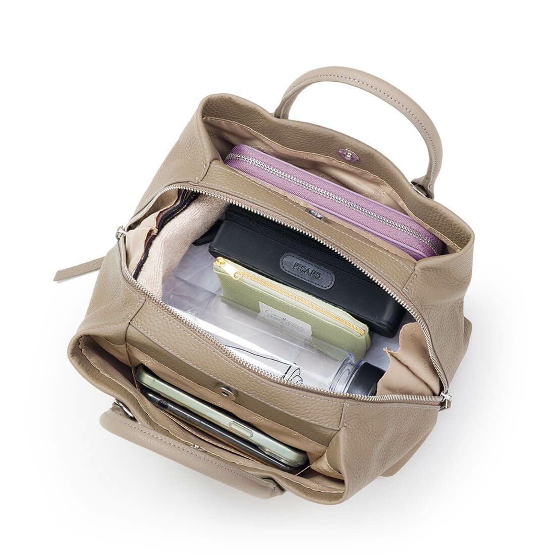 シュリンクレザー3層ハンドバッグ