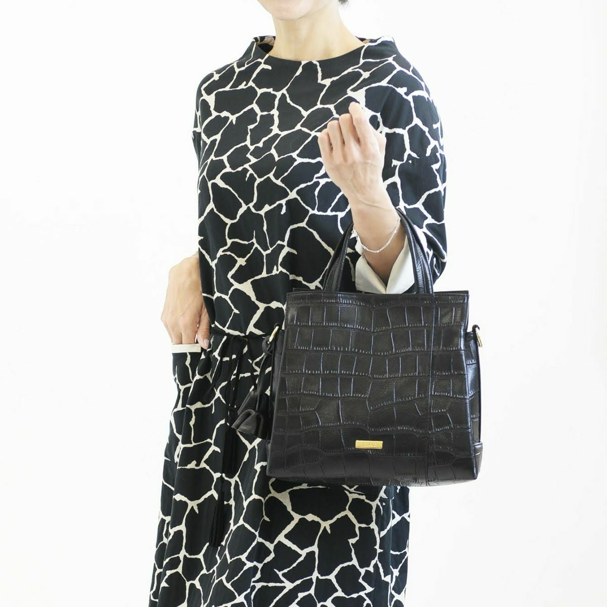 【アウトレット】ハンドバッグ 2way クロコダイル型押し レザー