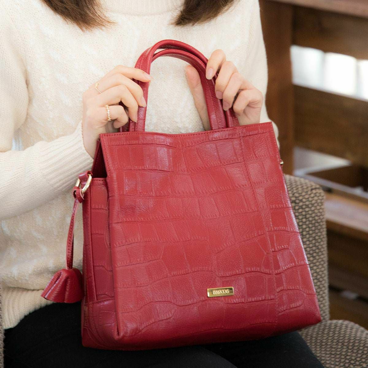【アウトレット】ハンドバッグ 2way クロコダイル型押し レザー