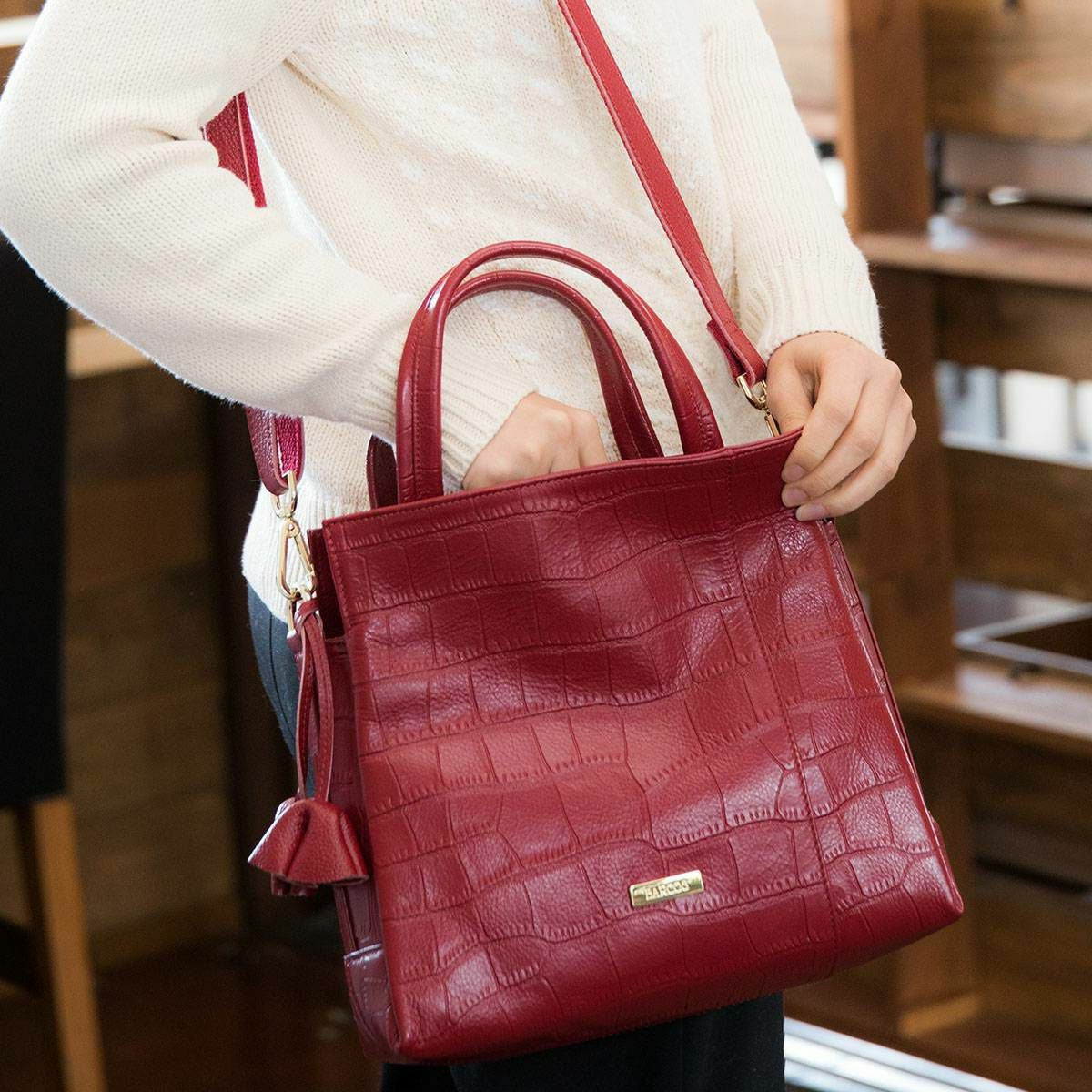 【アウトレット】ハンドバッグ 2way クロコダイル型押し レザー