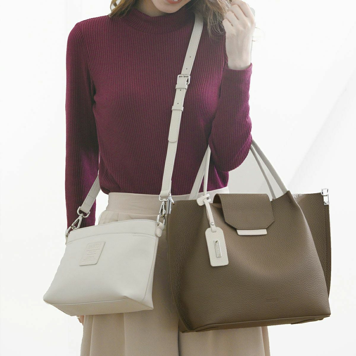 【アウトレット】シュリンクレザーバイカラーハンドバッグ＜シャーロット＞