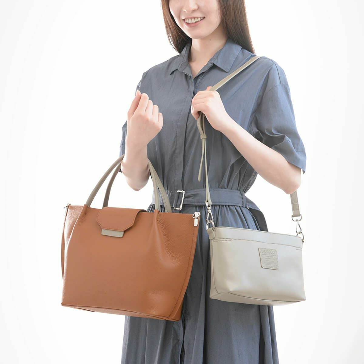 【アウトレット】シュリンクレザーバイカラーハンドバッグ＜シャーロット＞