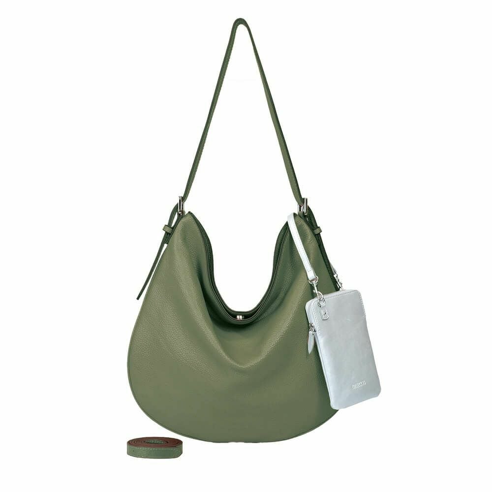 【アウトレット】レザーショルダーバッグ＜シュリンクレザーリコ＞＆スマホポーチセット