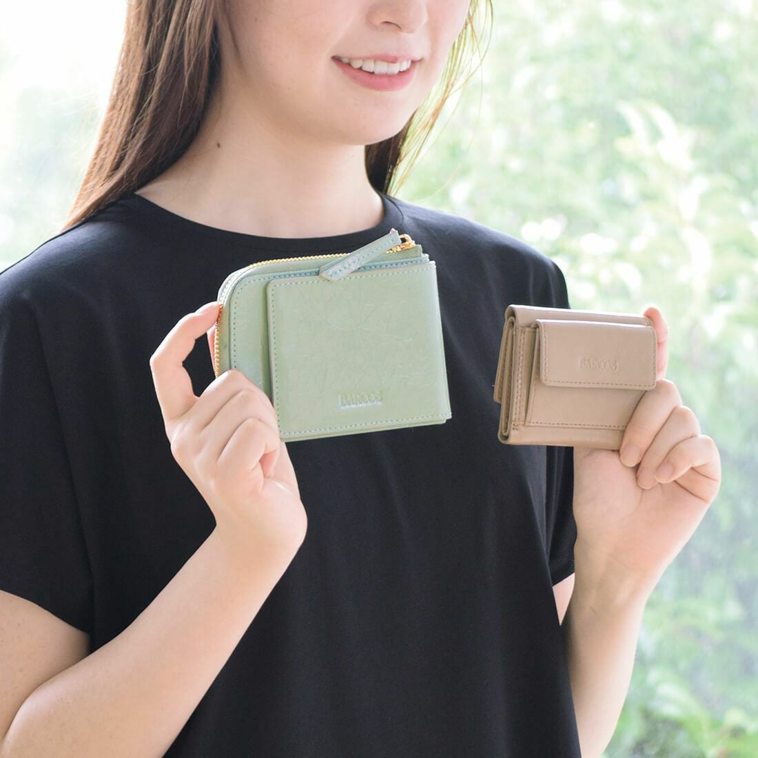 【アウトレット】しわパテントレザー2つ折り財布