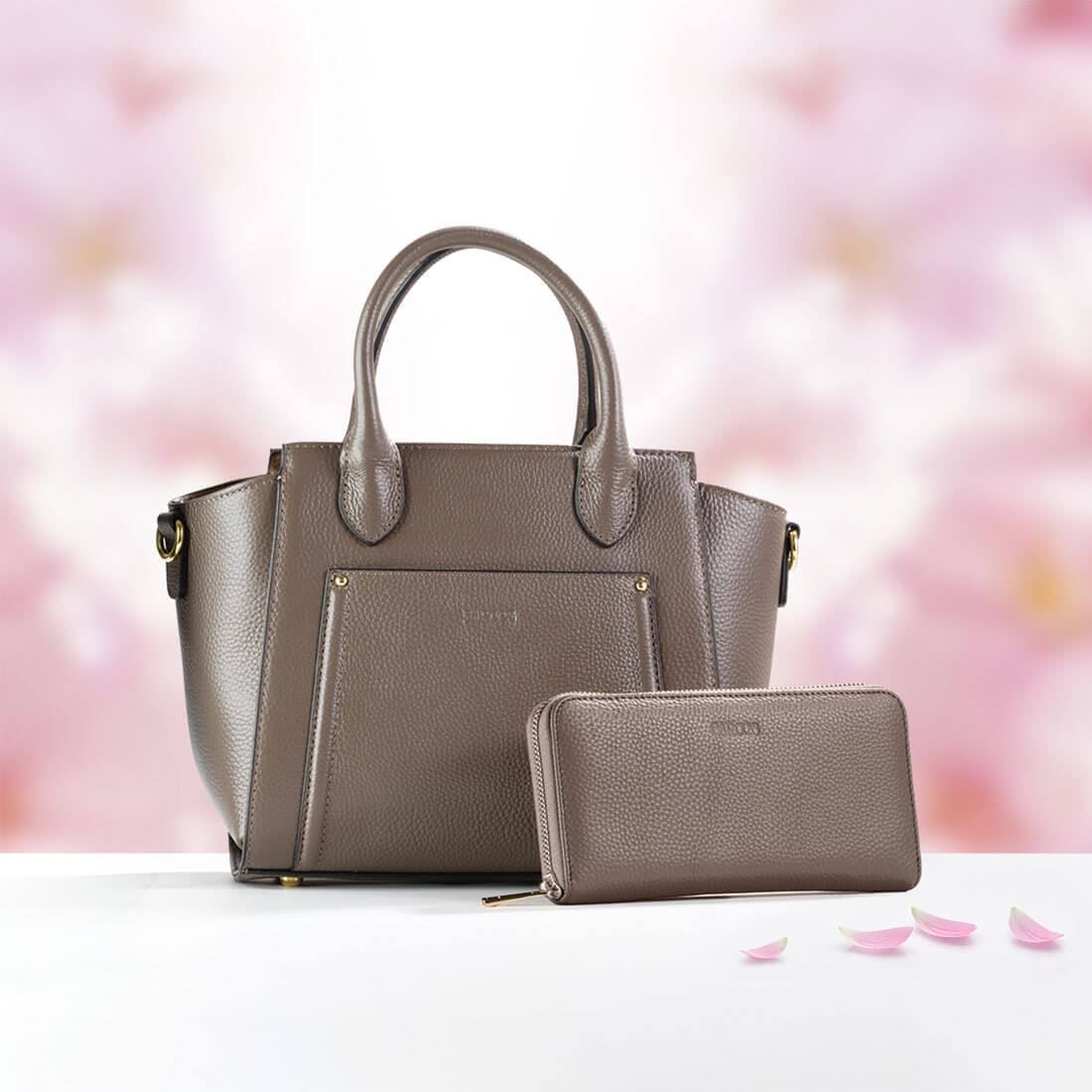 セット商品】リベットデザインシュリンクレザー2wayハンドバッグ＆長