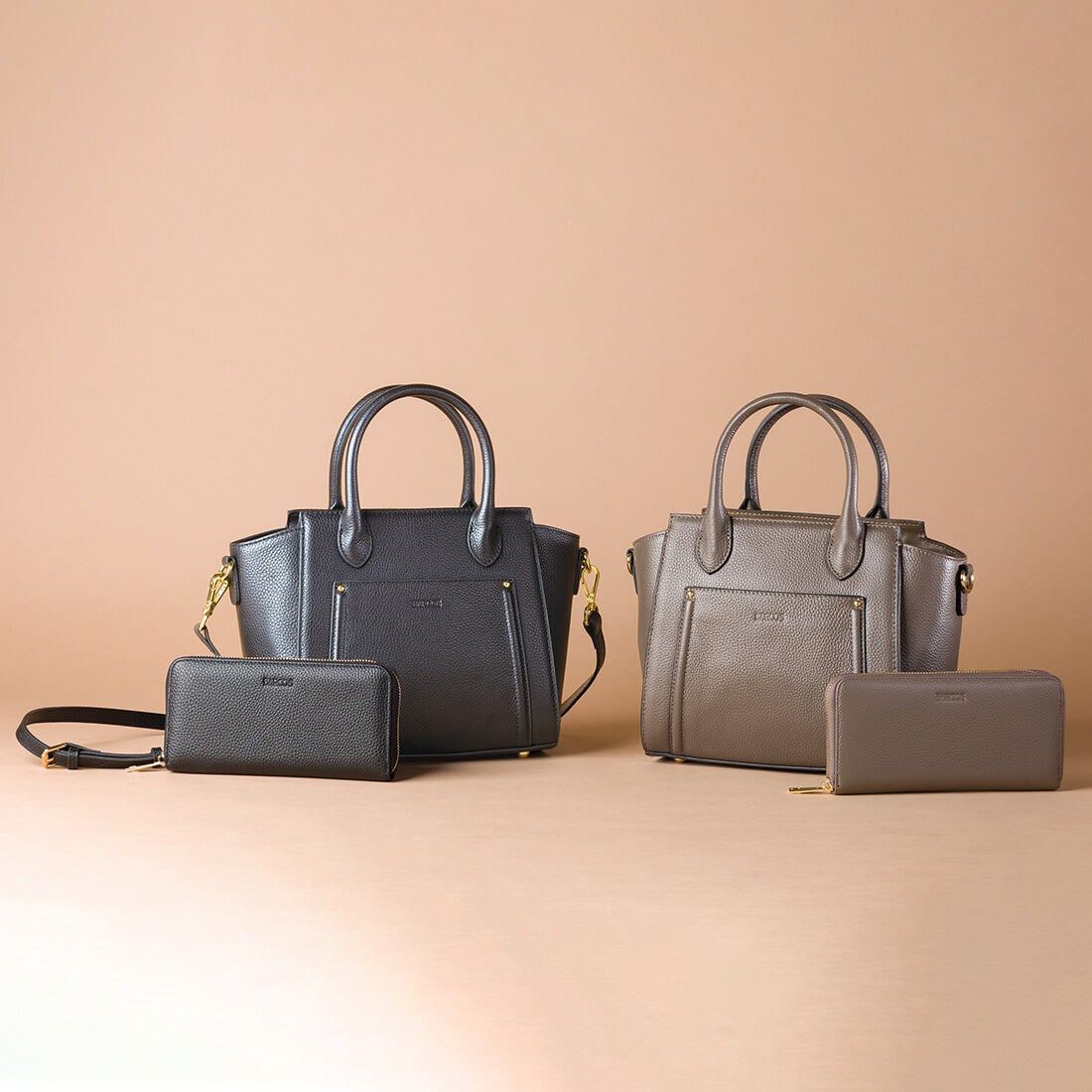 【セット商品】リベットデザインシュリンクレザー2wayハンドバッグ＆長財布セット