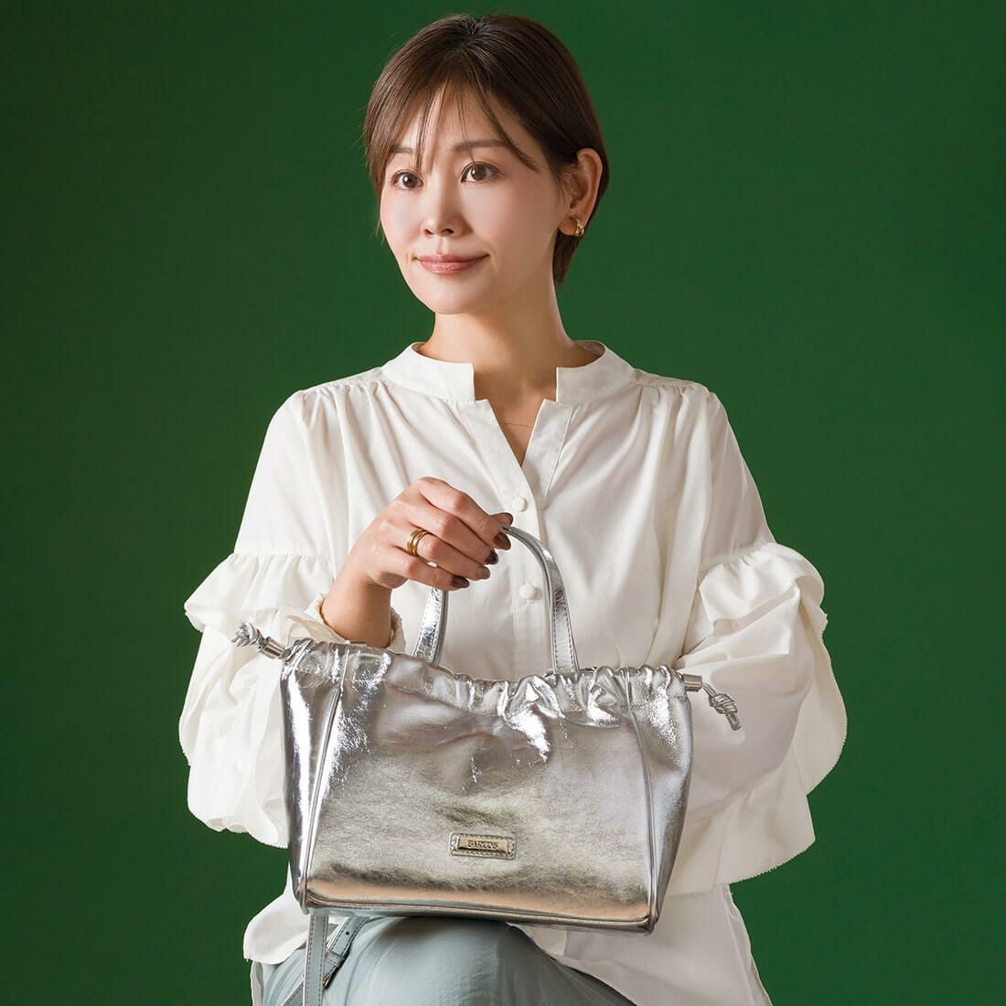 巾着デザイン2wayレザーハンドバッグ