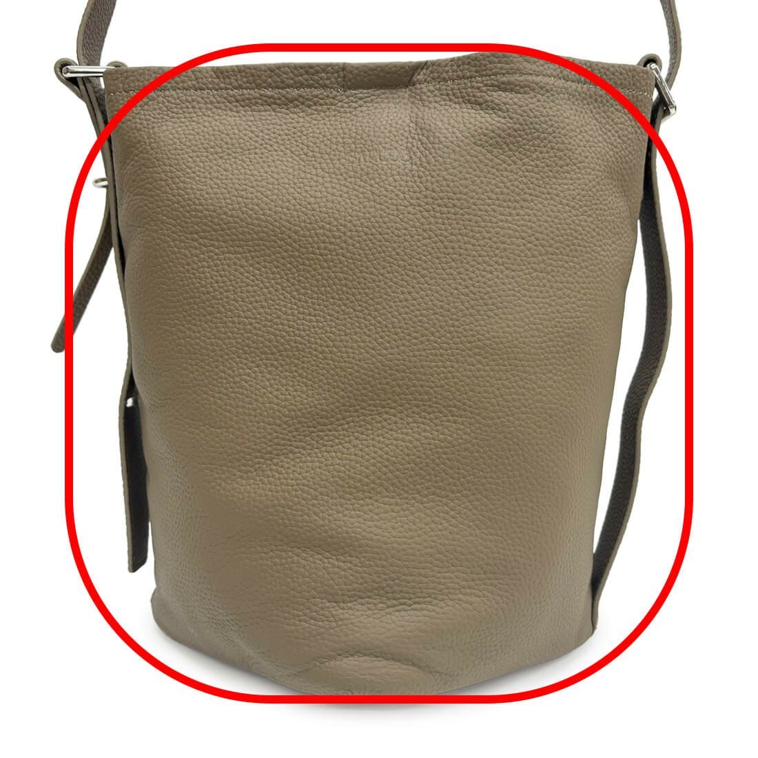 【アウトレット】ユニークバケツ型シュリンクレザーショルダーバッグ