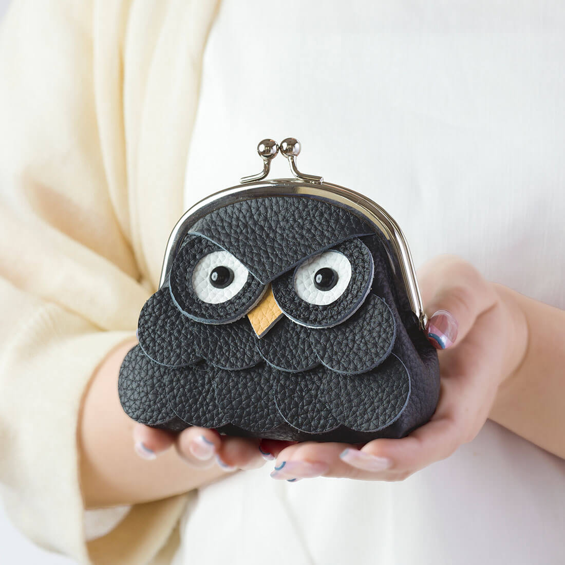 キーリング付きフクロウモチーフがま口コインケース