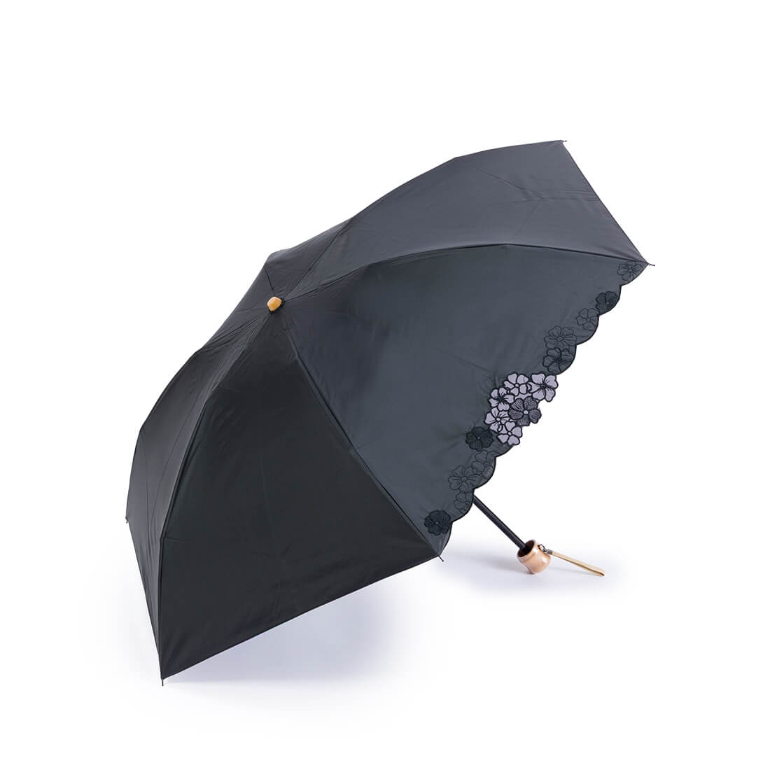 晴雨兼用 花柄カットワーク刺繍折りたたみ傘