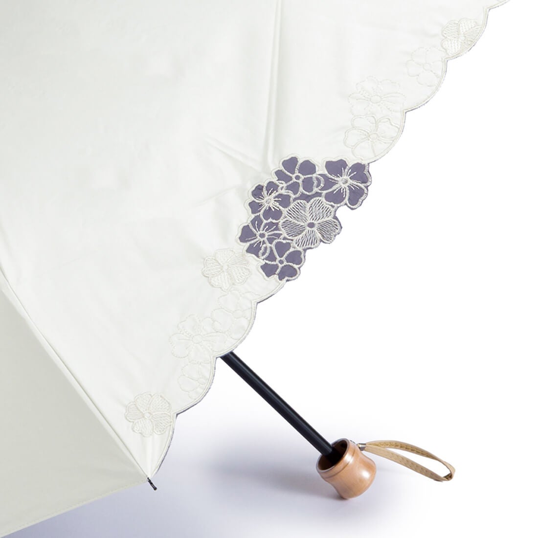晴雨兼用 花柄カットワーク刺繍折りたたみ傘