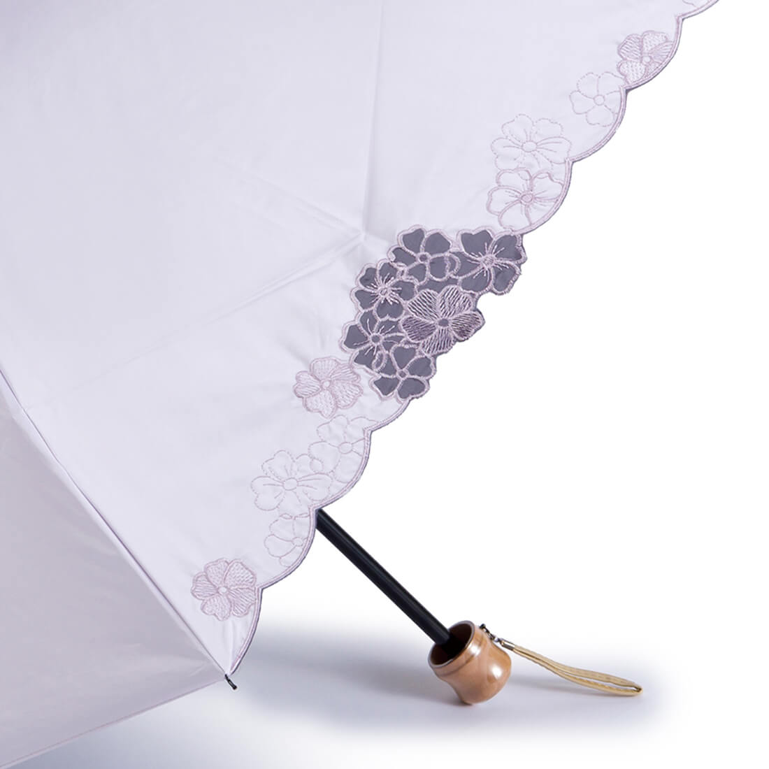 晴雨兼用 花柄カットワーク刺繍折りたたみ傘