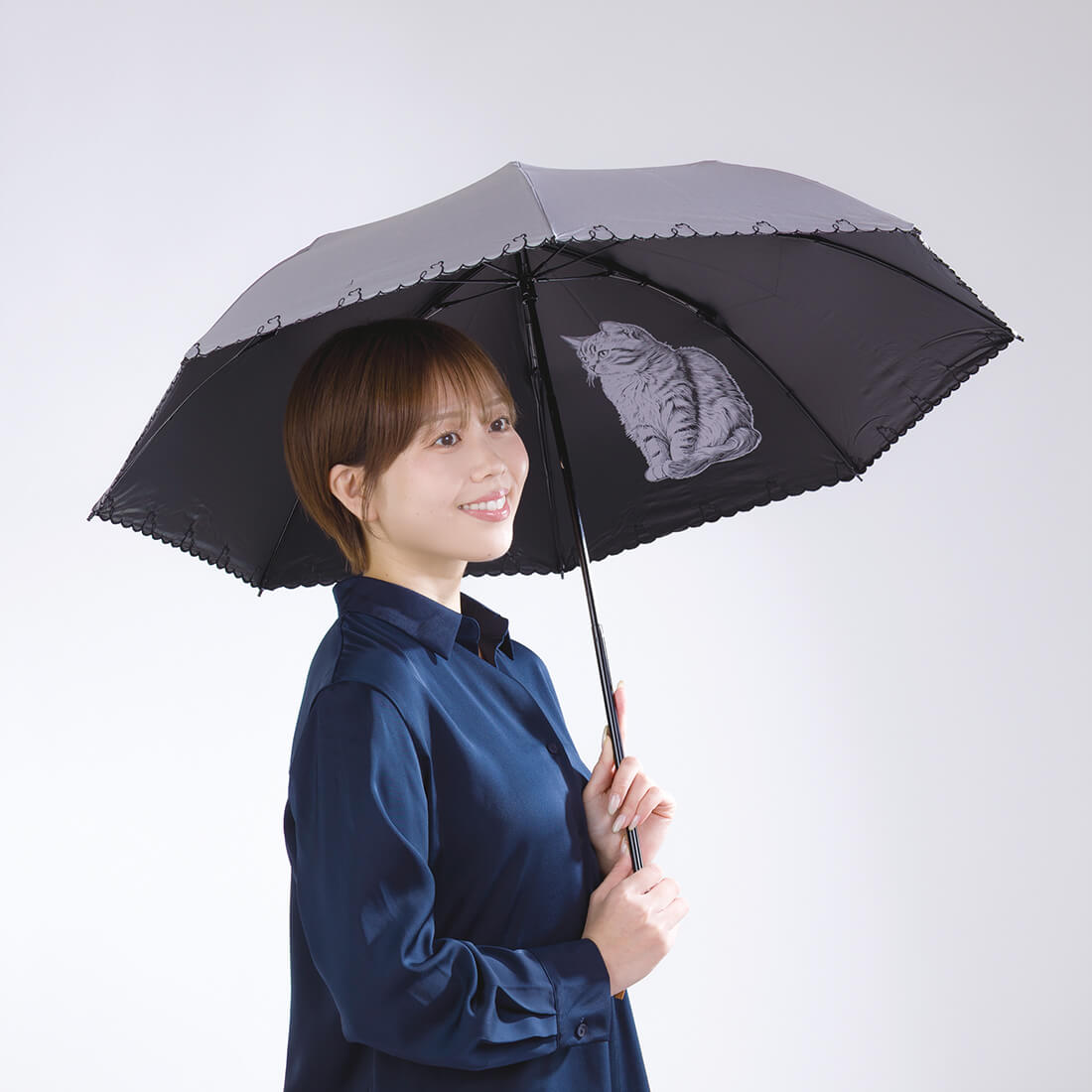 晴雨兼用 猫モチーフデザイン折りたたみ傘