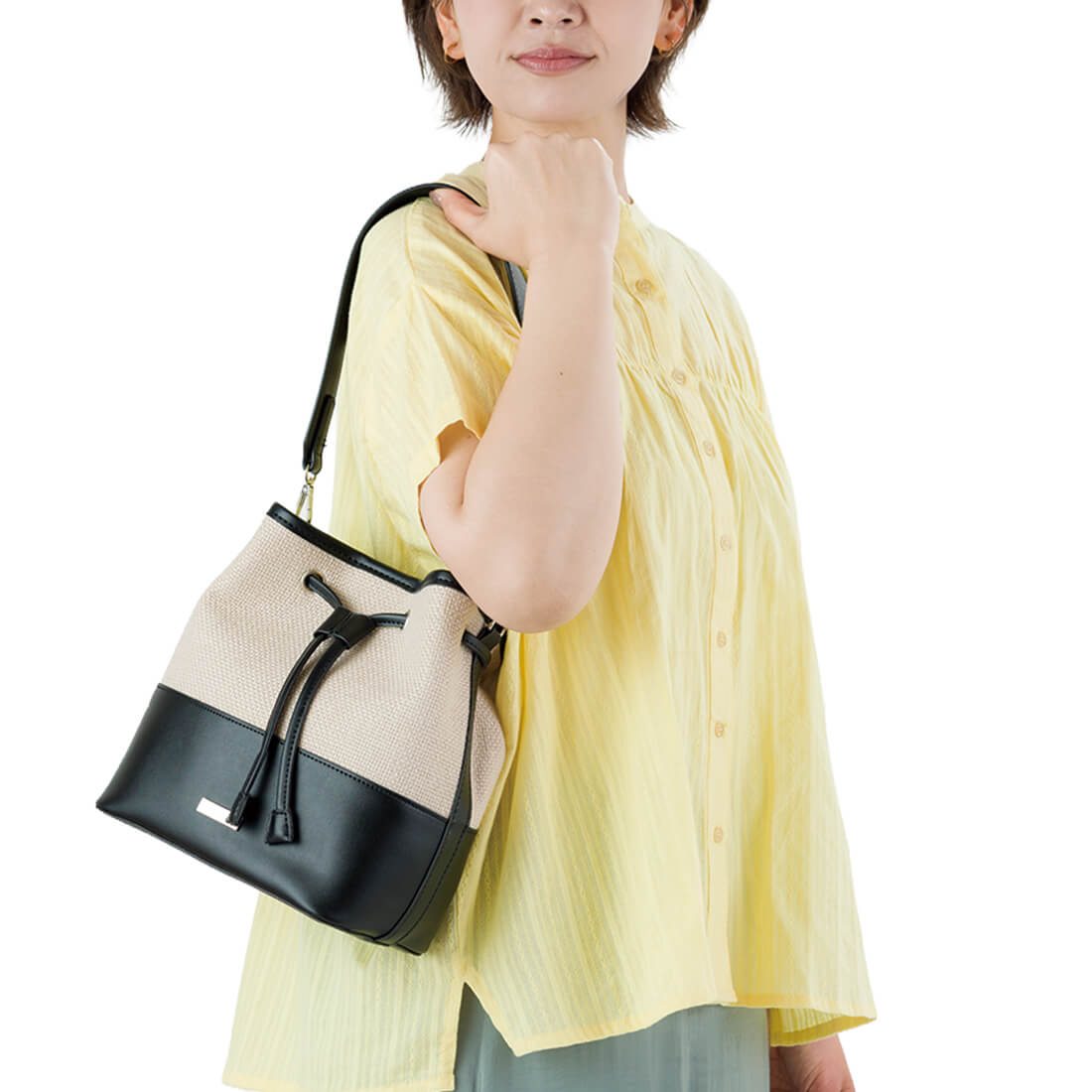 異素材デザイン巾着2wayバッグ